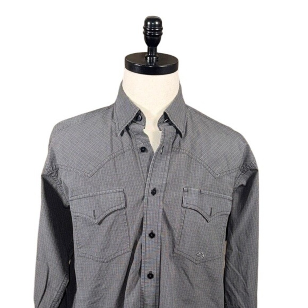 Miller Ranch Mens Western Button Down Shirt Grey Check Cotton Long Sleeve Large